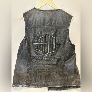 Harley-Davidson distressed black Leather embossed emblem vest